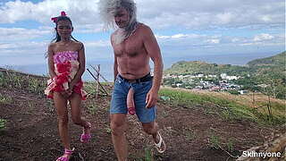 Aberrant raunchy activities publicly in ocean and on mountain with massive jock and tiniest bawdy cleft