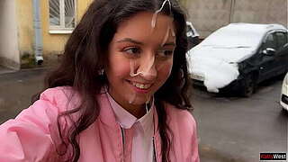 Drilled and went to academy with cum on her meet - Cumwalk