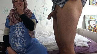 Preggo turkish female lets German masculine cum in her face hole