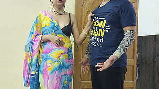 Indian Desi Step Mommy Important Boobed Aid stepson to Quit Smokin' and give him sex joy in Hindi