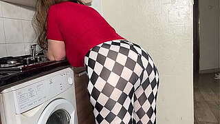 Stepson screwed in anal in the cook-room stepmom with wide bumpers and booty