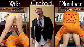 Cheating housewife, plumber and cuckold spouse at the kitchen. Site 2