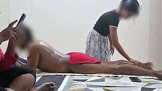 Lucky ending caught in Hidden web camera with 2 maidens in massage spa