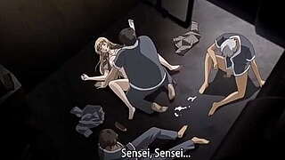 Anime golden-haired drilled in stairwell