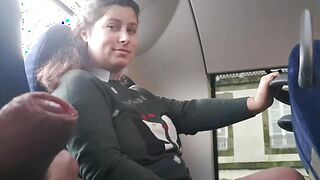 Voyeur seduces Milf to Suck&amp;Jerk his Ramrod in Bus