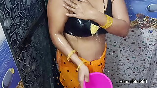Indian Desi Bhabhi Bathing And Removing Her hot saree.