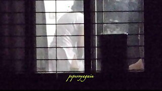 Spying on lass growing raiment infront of fellows